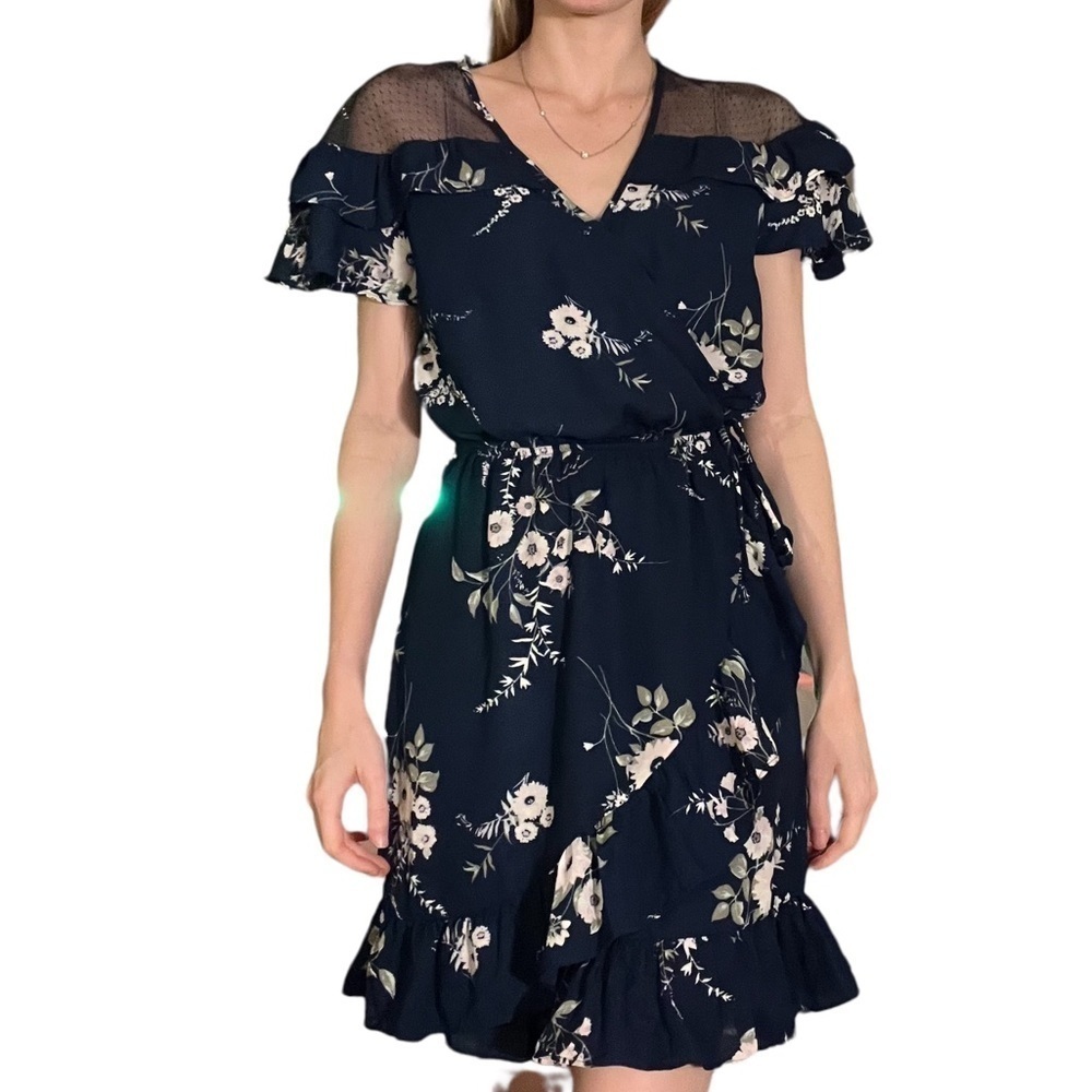Francesca’s Miami Blue and White Floral Ruffle Dress in Size XS